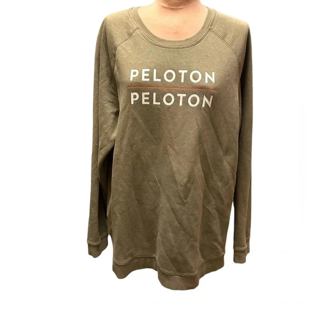 Peloton Olive Green Logo Fleece Pullover Sweatshirt Size XL